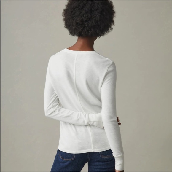 America Giant Slub Crew White Long Sleeved Cotton Shirt - Picture 7 of 11